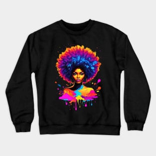 Beautiful Black Woman splash neon watercolor retro 80s Crewneck Sweatshirt